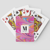 Trippy Roze en Sinaasappel Swirly Design Monogram Pokerkaarten (Achterkant)