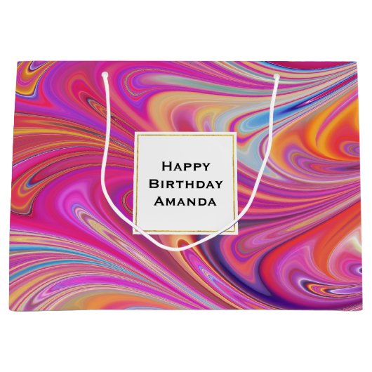 Trippy Roze en Sinaasappel Swirly Design Verjaarda Groot Cadeauzakje (Voorkant)