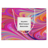 Trippy Roze en Sinaasappel Swirly Design Verjaarda Groot Cadeauzakje (Achterkant)