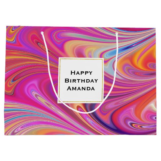 Trippy Roze en Sinaasappel Swirly Design Verjaarda Groot Cadeauzakje (Achterkant)