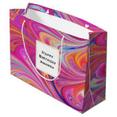 Trippy Roze en Sinaasappel Swirly Design Verjaarda Groot Cadeauzakje (Achterkant Gekanteld)