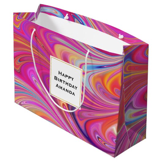 Trippy Roze en Sinaasappel Swirly Design Verjaarda Groot Cadeauzakje (Achterkant Gekanteld)