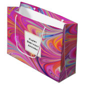 Trippy Roze en Sinaasappel Swirly Design Verjaarda Groot Cadeauzakje (Voorkant Gekanteld)