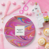 Trippy Roze en Sinaasappel Swirly Design Verjaarda Papieren Bordje (Feest)