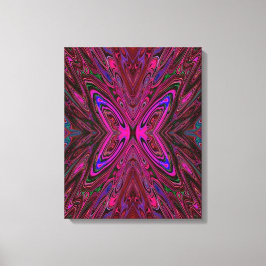 Trippy Roze, Rode en Blauwe Abstracte Vlinder Canvas Afdruk (Voorkant)