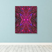 Trippy Roze, Rode en Blauwe Abstracte Vlinder Canvas Afdruk (Insitu (Houten vloer))