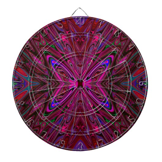 Trippy Roze, Rode en Blauwe Abstracte Vlinder Dartbord (Voorkant)