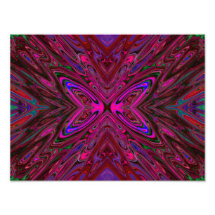 Trippy Roze, Rode en Blauwe Abstracte Vlinder Foto Afdruk