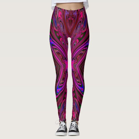 Trippy Roze, Rode en Blauwe Abstracte Vlinder Leggings (Voorkant)