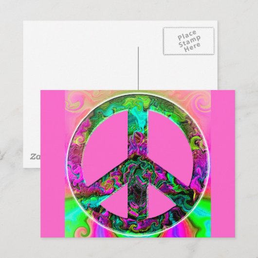 Trippy roze vredesbord briefkaart (Voorkant / Achterkant)