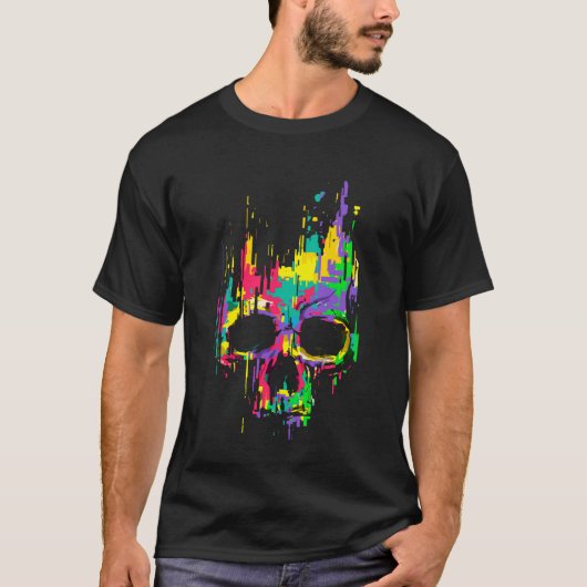 Trippy Schedel Pixel Effecten EDM Rave Festival Ho T-shirt (Voorkant)