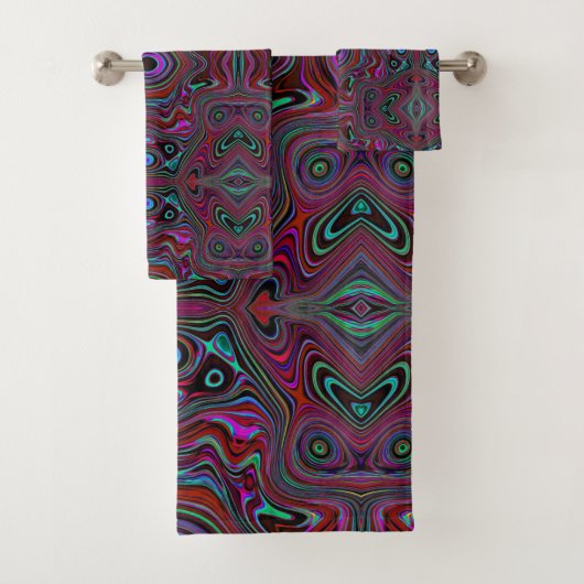 Trippy Seafoam Green en Magenta Abstract Patroon Bad Handdoek (Insitu)