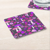 Trippy Seventies Paddenstoelen Roze, Paars en zwar Kartonnen Onderzetters (Schuin)