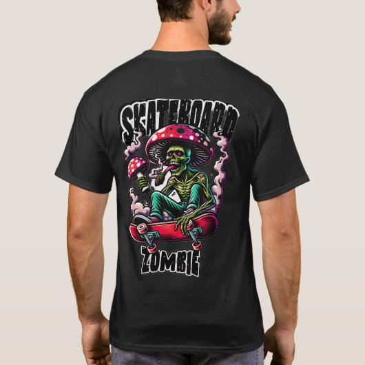 Trippy Skateboard Zombie - Mushroom Skull Rider T-shirt (Achterkant)