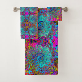 Trippy Sky Blue Abstract Retro Liquid Swirl Bad Handdoek