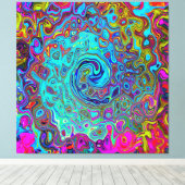 Trippy Sky Blue Abstract Retro Liquid Swirl Canvas Afdruk (Insitu (Houten vloer))