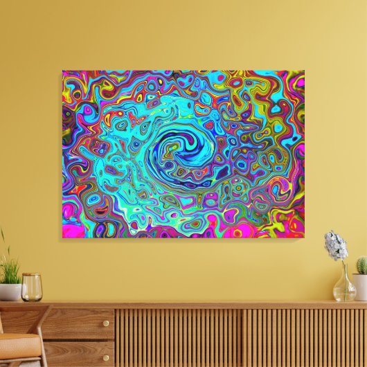 Trippy Sky Blue Abstract Retro Liquid Swirl Canvas Afdruk (Insitu (Woonkamer))