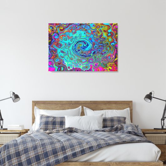 Trippy Sky Blue Abstract Retro Liquid Swirl Canvas Afdruk (Insitu (Slaapkamer))