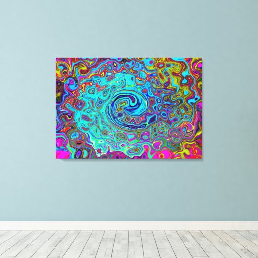 Trippy Sky Blue Abstract Retro Liquid Swirl Canvas Afdruk (Insitu (Houten vloer))