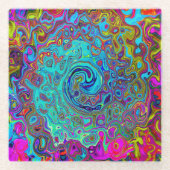 Trippy Sky Blue Abstract Retro Liquid Swirl Glazen Onderzetter (Voorkant)