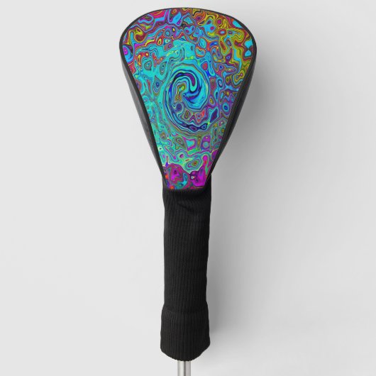 Trippy Sky Blue Abstract Retro Liquid Swirl Golfheadcover (Voorkant)