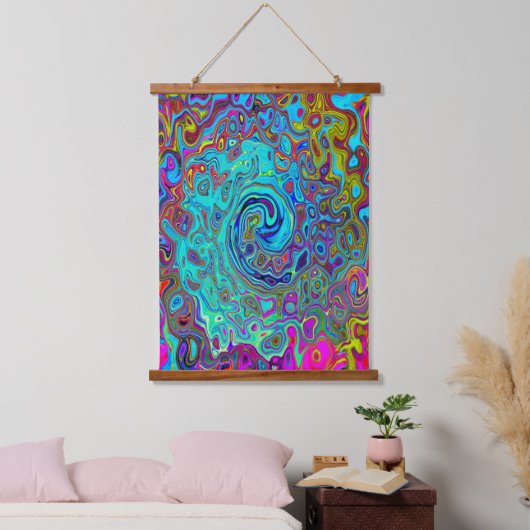 Trippy Sky Blue Abstract Retro Liquid Swirl Hangend Wandkleed (Slaapkamer)