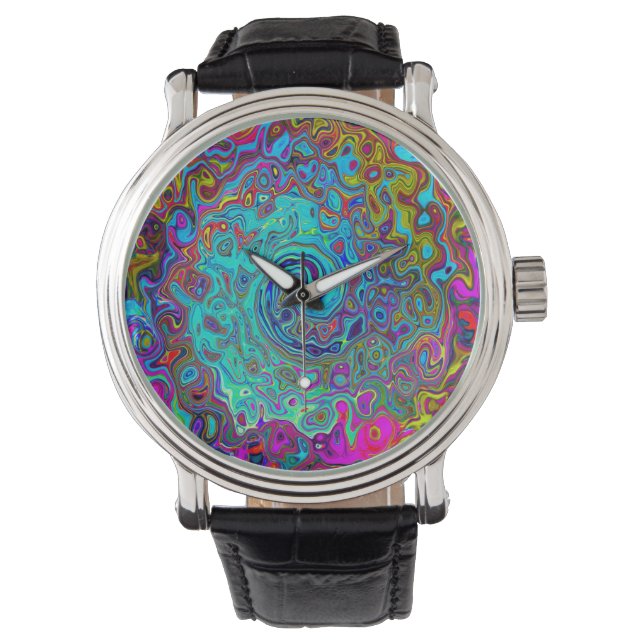 Trippy Sky Blue Abstract Retro Liquid Swirl Horloge (Voorkant)