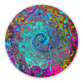 Trippy Sky Blue Abstract Retro Liquid Swirl Keramische Knop (Voorkant)