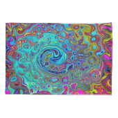 Trippy Sky Blue Abstract Retro Liquid Swirl Kussensloop (Achterkant)