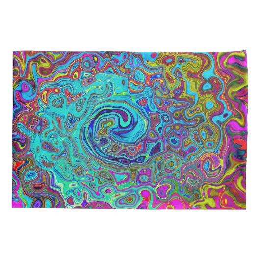 Trippy Sky Blue Abstract Retro Liquid Swirl Kussensloop (Achterkant)