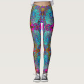 Trippy Sky Blue Abstract Retro Liquid Swirl Leggings (Voorkant)