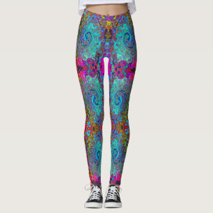 Trippy Sky Blue Abstract Retro Liquid Swirl Leggings