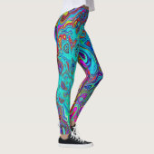 Trippy Sky Blue Abstract Retro Liquid Swirl Leggings (Rechts)
