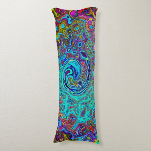 Trippy Sky Blue Abstract Retro Liquid Swirl Lichaamskussen (Voorkant Verticaal)