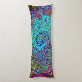 Trippy Sky Blue Abstract Retro Liquid Swirl Lichaamskussen (Achterkant (Verticaal))