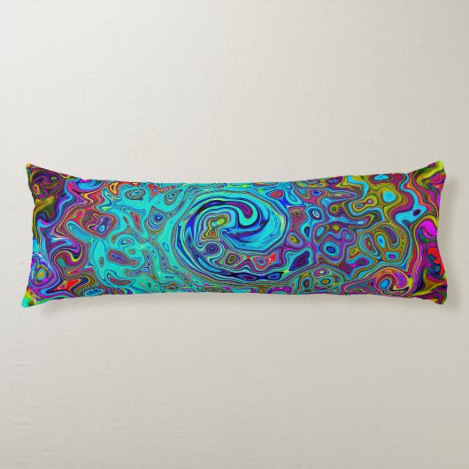 Trippy Sky Blue Abstract Retro Liquid Swirl Lichaamskussen (Voorkant)