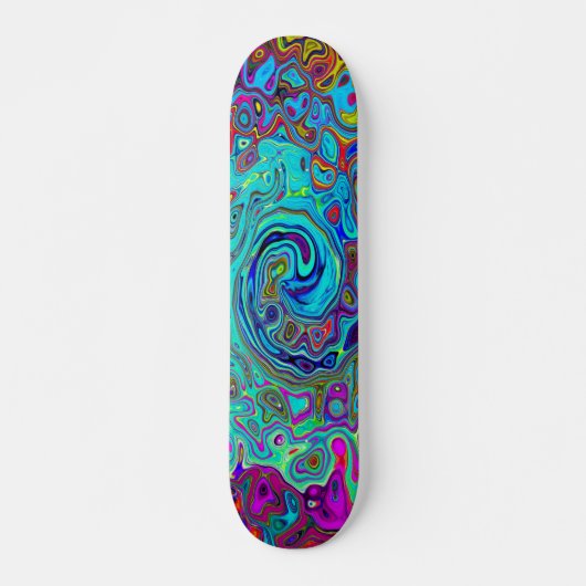 Trippy Sky Blue Abstract Retro Liquid Swirl Persoonlijk Skateboard (Voorkant)