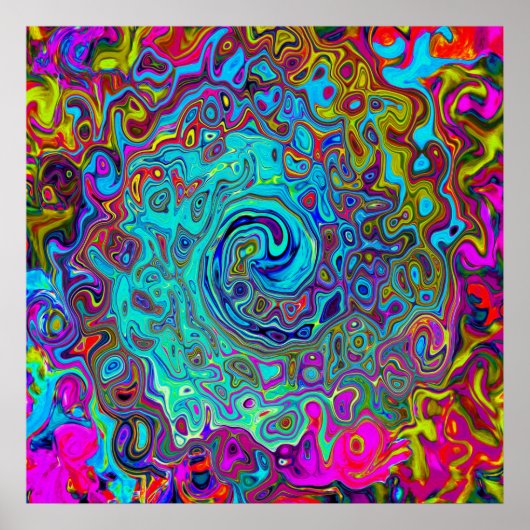 Trippy Sky Blue Abstract Retro Liquid Swirl Poster (Voorkant)