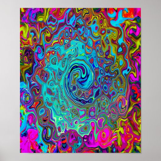 Trippy Sky Blue Abstract Retro Liquid Swirl Poster (Voorkant)