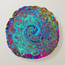 Trippy Sky Blue Abstract Retro Liquid Swirl Rond Kussen