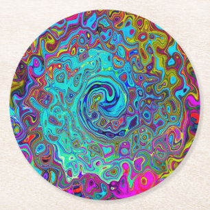 Trippy Sky Blue Abstract Retro Liquid Swirl Ronde Kartonnen Onderzetter
