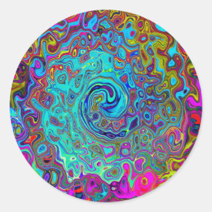 Trippy Sky Blue Abstract Retro Liquid Swirl Ronde Sticker
