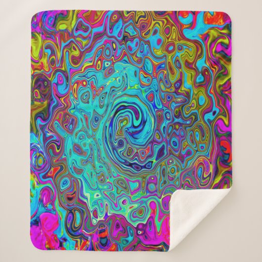 Trippy Sky Blue Abstract Retro Liquid Swirl Sherpa Deken (Voorkant)