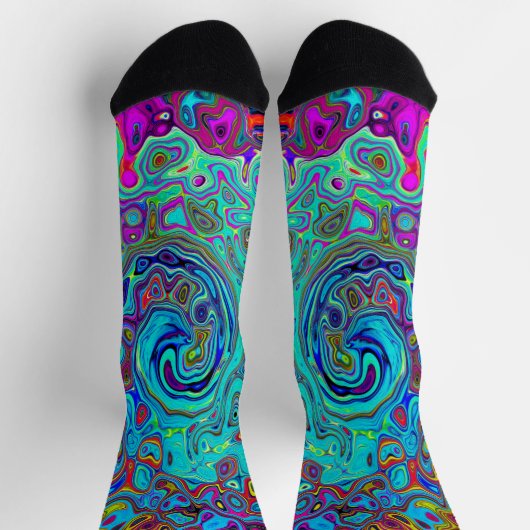 Trippy Sky Blue Abstract Retro Liquid Swirl Sokken (Top)