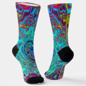 Trippy Sky Blue Abstract Retro Liquid Swirl Sokken (Gebogen)