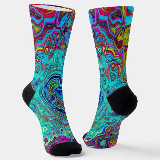 Trippy Sky Blue Abstract Retro Liquid Swirl Sokken (Gebogen)