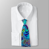 Trippy Sky Blue Abstract Retro Liquid Swirl Stropdas (Gebonden)