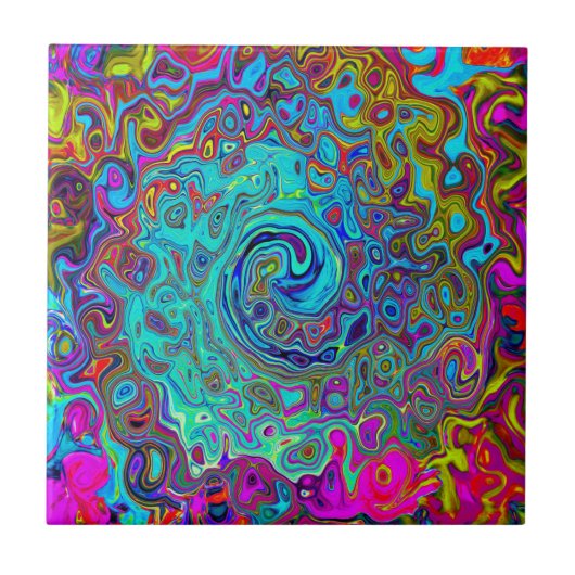 Trippy Sky Blue Abstract Retro Liquid Swirl Tegeltje (Voorkant)