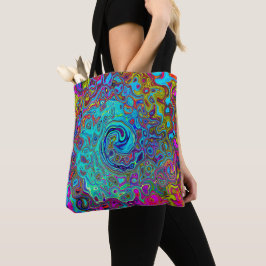 Trippy Sky Blue Abstract Retro Liquid Swirl Tote Bag