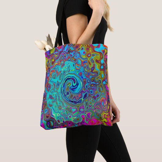 Trippy Sky Blue Abstract Retro Liquid Swirl Tote Bag (Dichtbij)